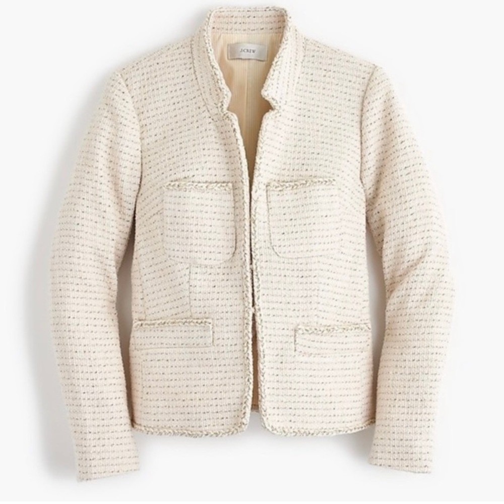 JCrew Tweed Blazer with Metallic Thread size 0 cream beige classic elegant‎